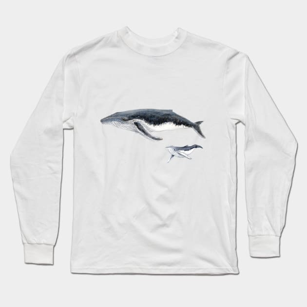 Humpback whale mother and baby whale Long Sleeve T-Shirt by chloeyzoard